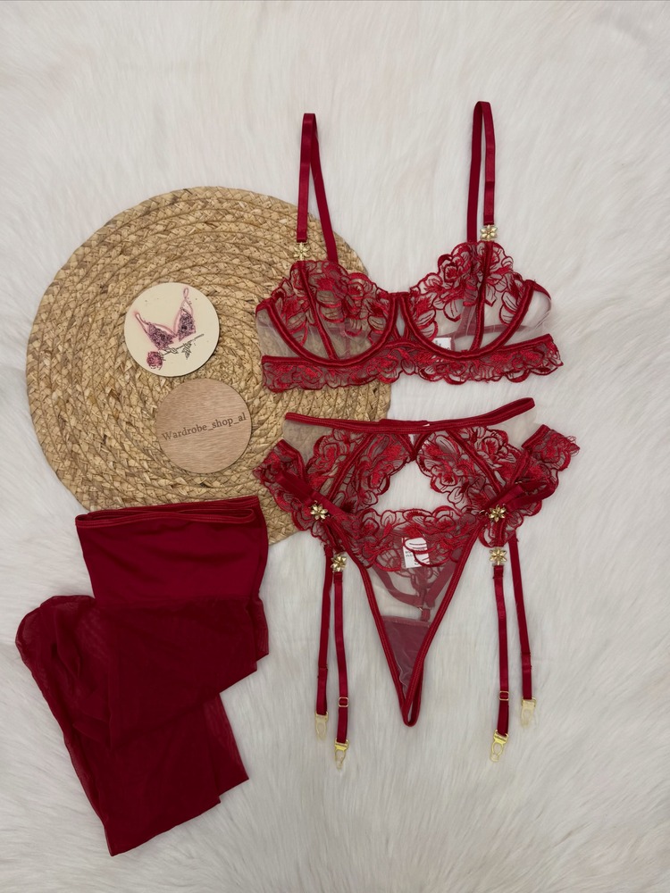 Women's Burgundy Lace Lingerie - Lace Bralette Set review and price